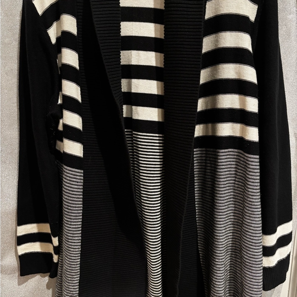 Rafaella Black and White Striped Cardigan